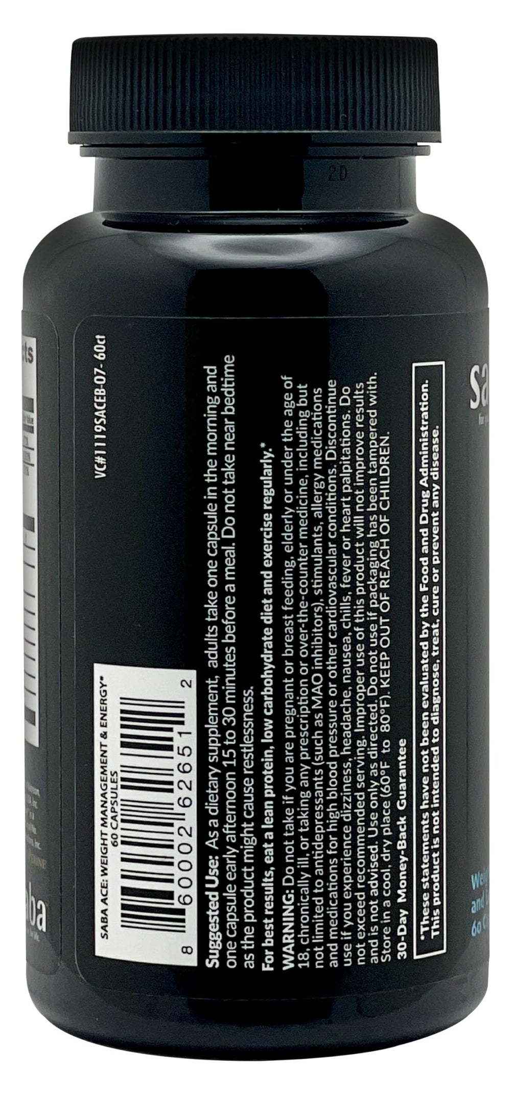 Saba ACE caffeine-boost highlights quick energy lift during workouts.
