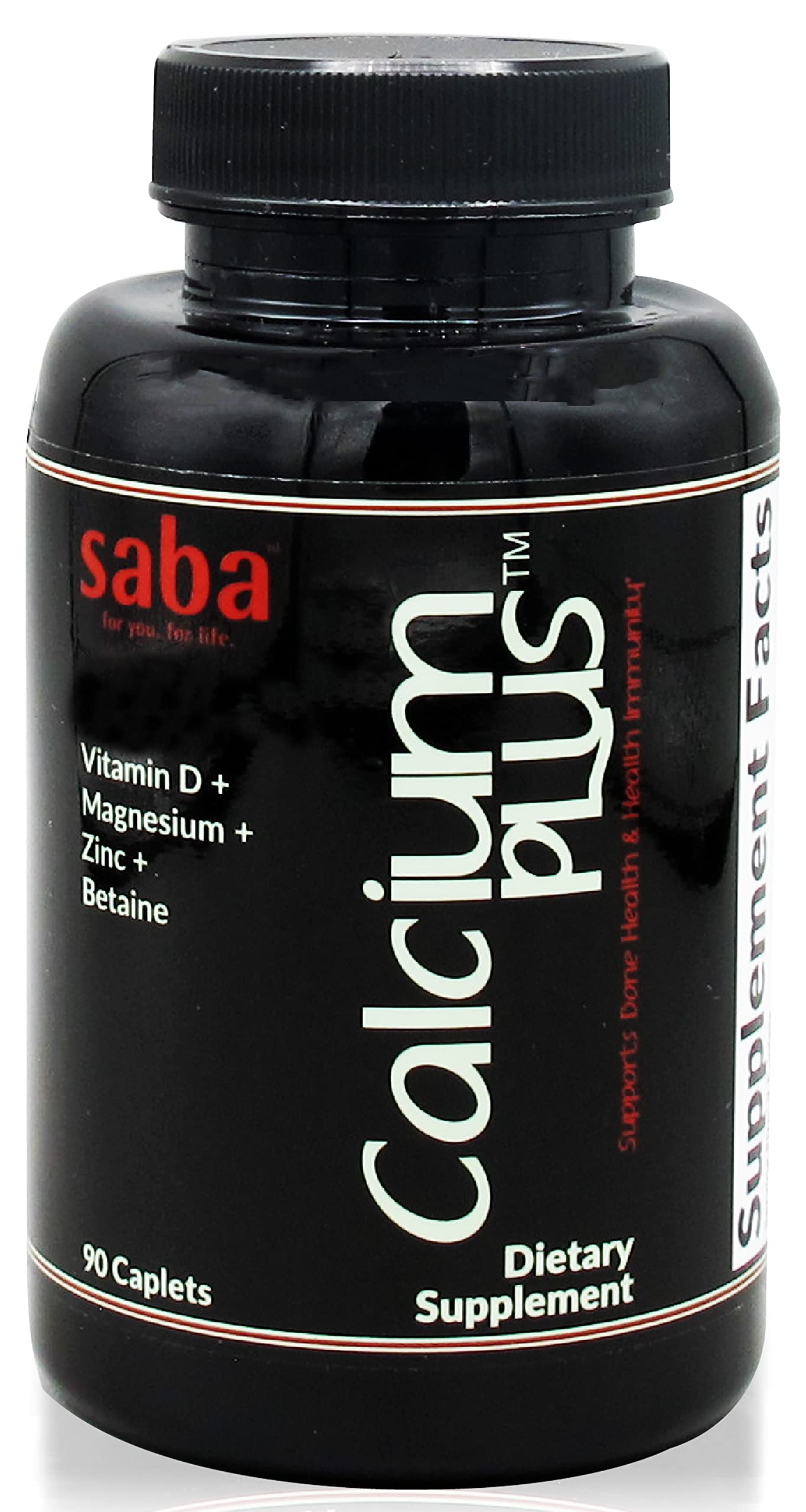Saba Calcium Plus bottle shows the complete bone health formula for daily support
