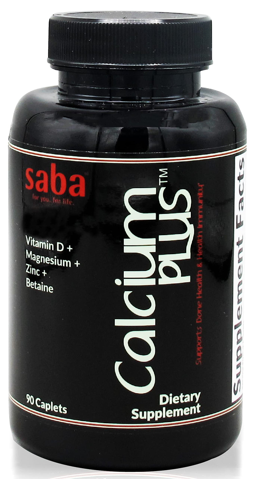Saba Calcium Plus bottle shows the complete bone health formula for daily support