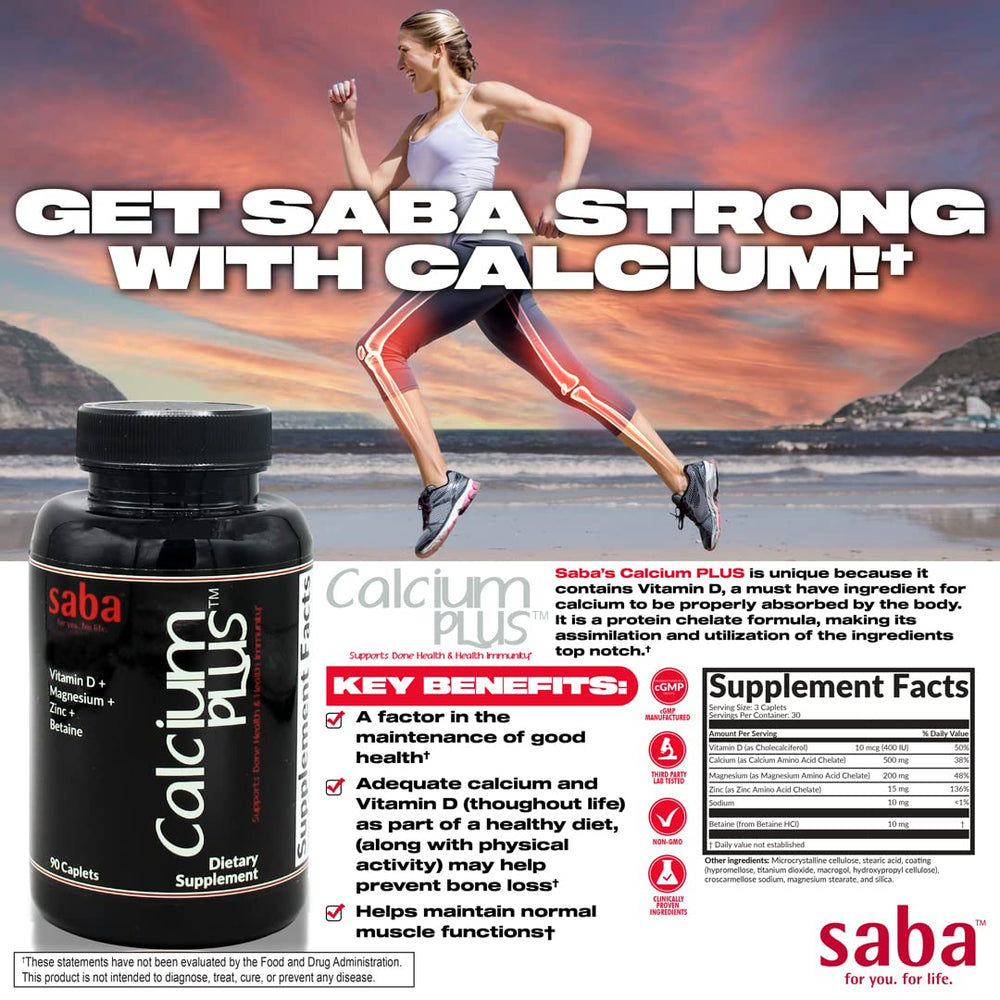 Saba Calcium Plus cap focusing on easy, daily dosing routine