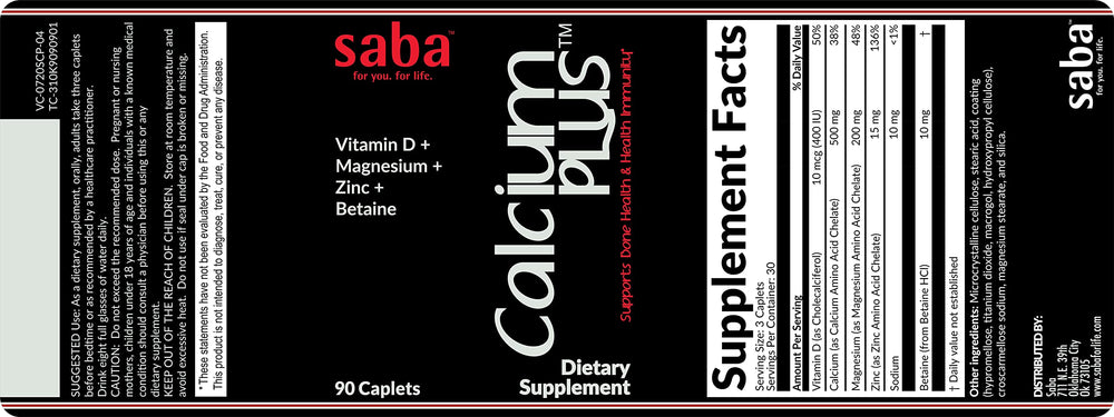 Saba Calcium Plus immune-support note combines minerals for overall wellness