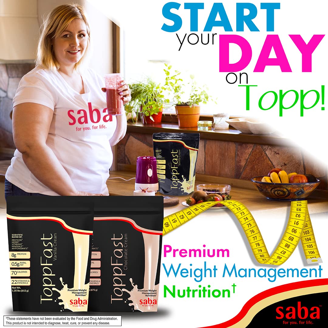Saba ToppFast Vanilla label close-up with nutrition details.
