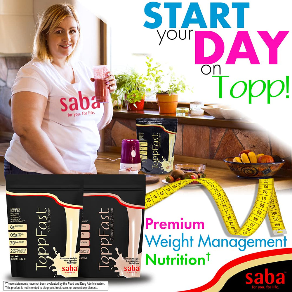 Saba ToppFast Vanilla label close-up with nutrition details.