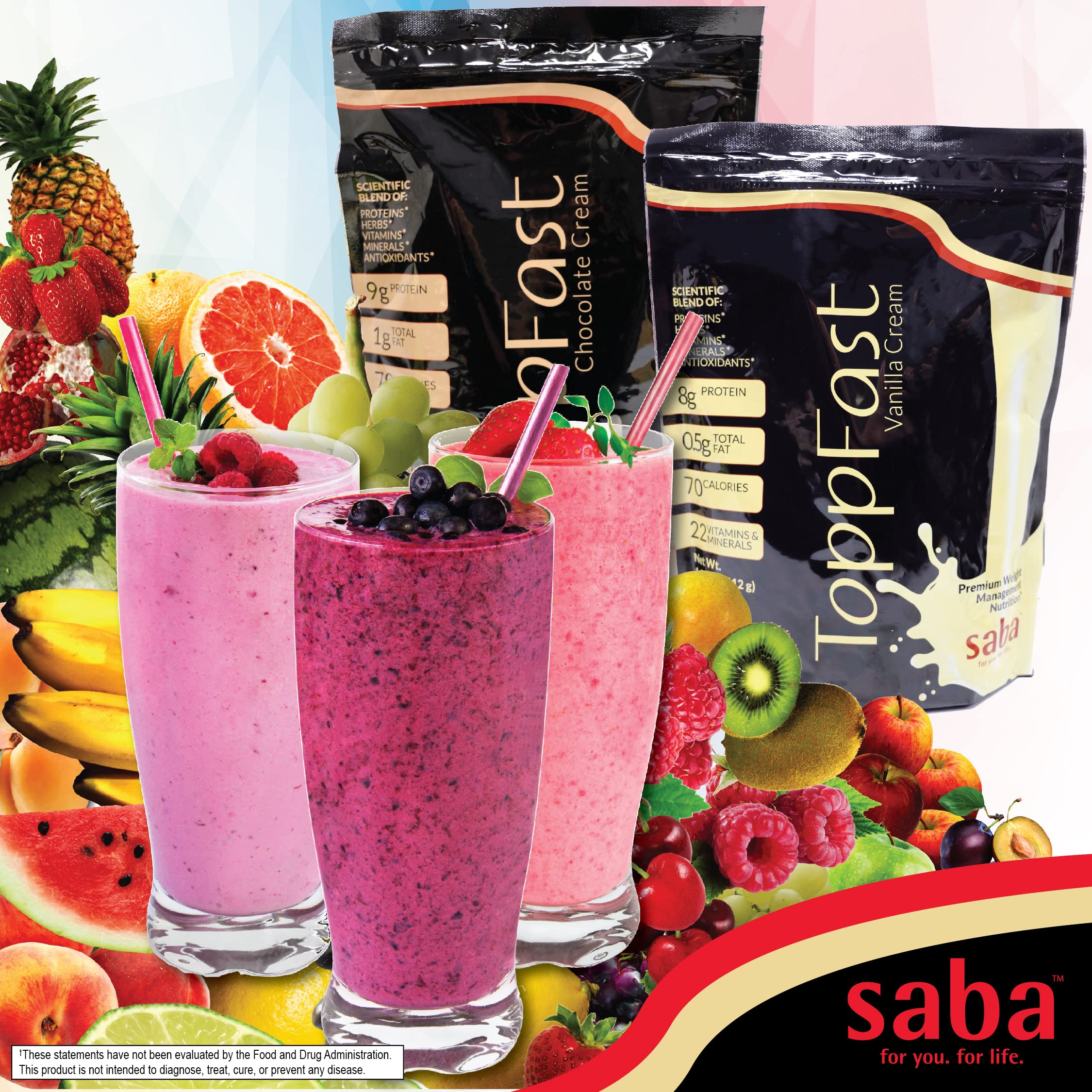 Saba ToppFast Vanilla prepared shake in cup for easy consumption.