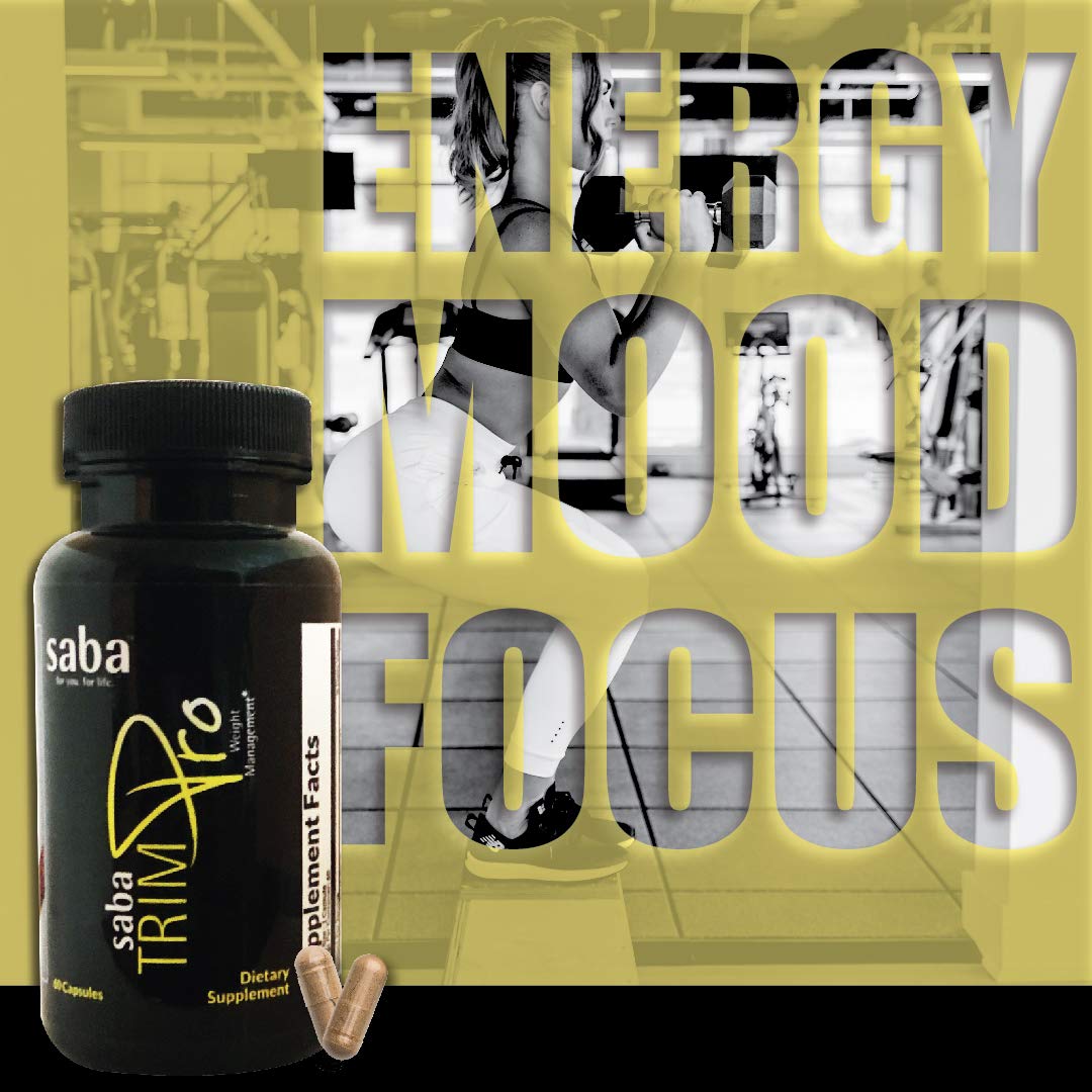 Saba TrimPro box display framing a complete 60-count thermogenic formula.