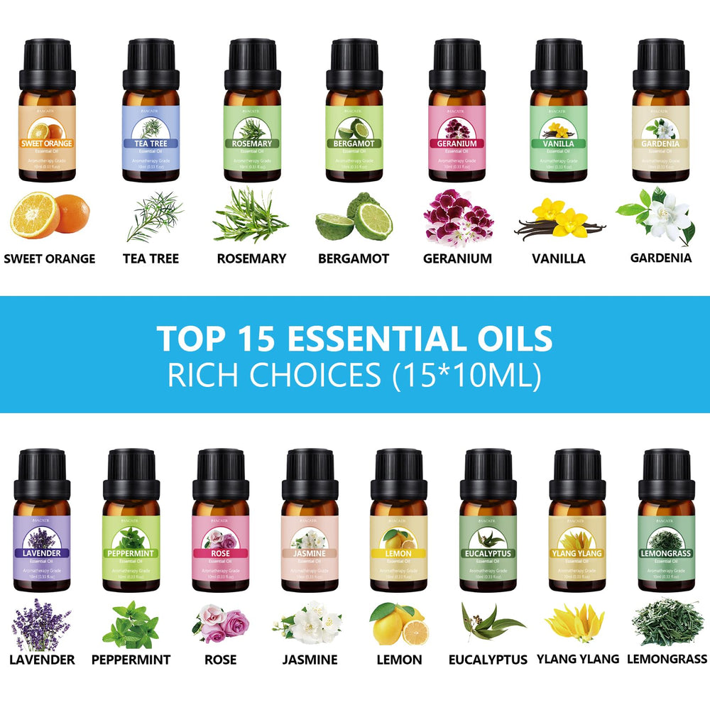SACATR 15 essential oils set providing natural, layered aromas