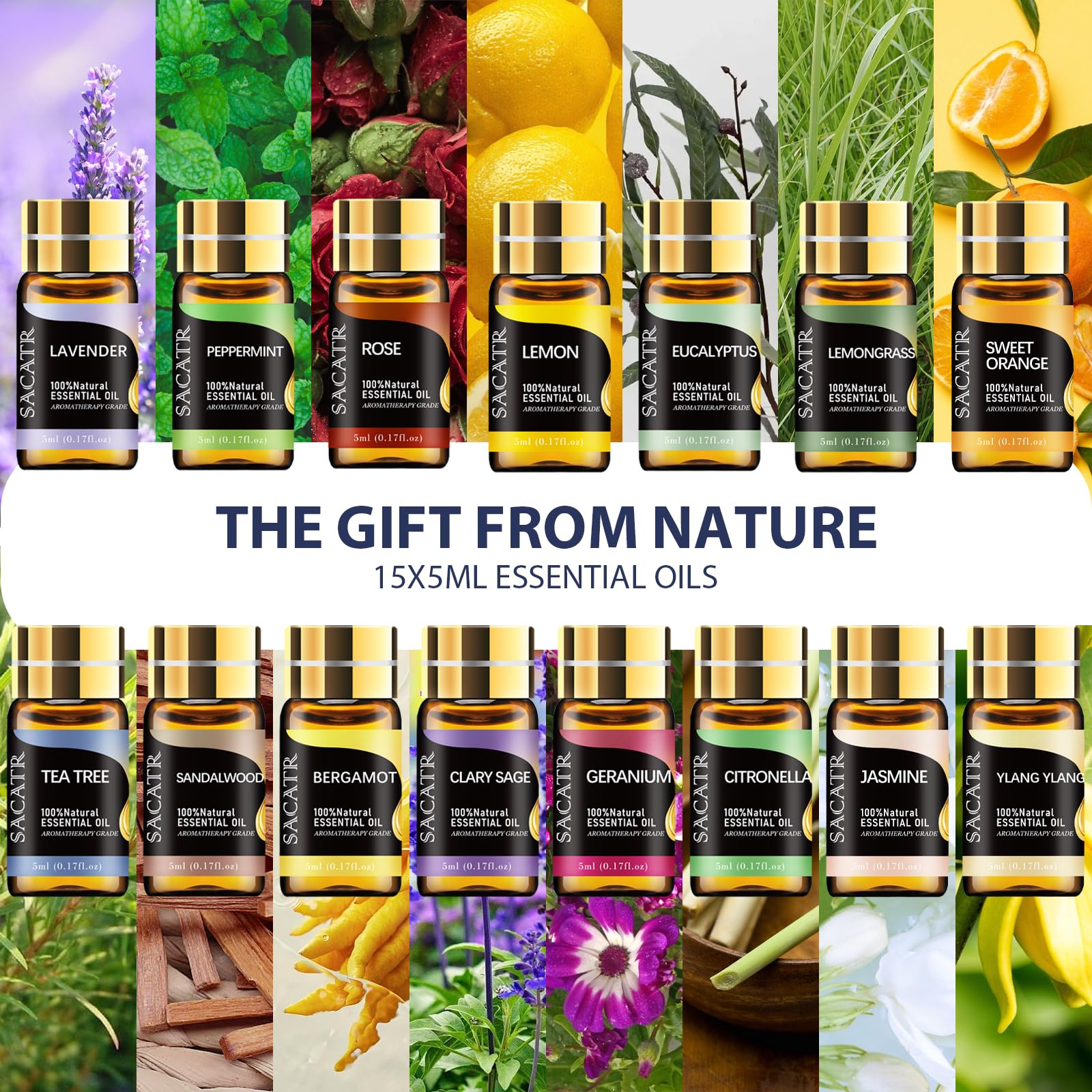 SACATR 15 oils bottles set highlights variety for customizable scents.