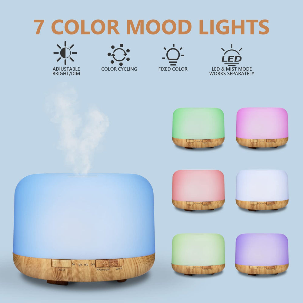 SACATR diffuser-led-lights presents 15 color options to set mood.