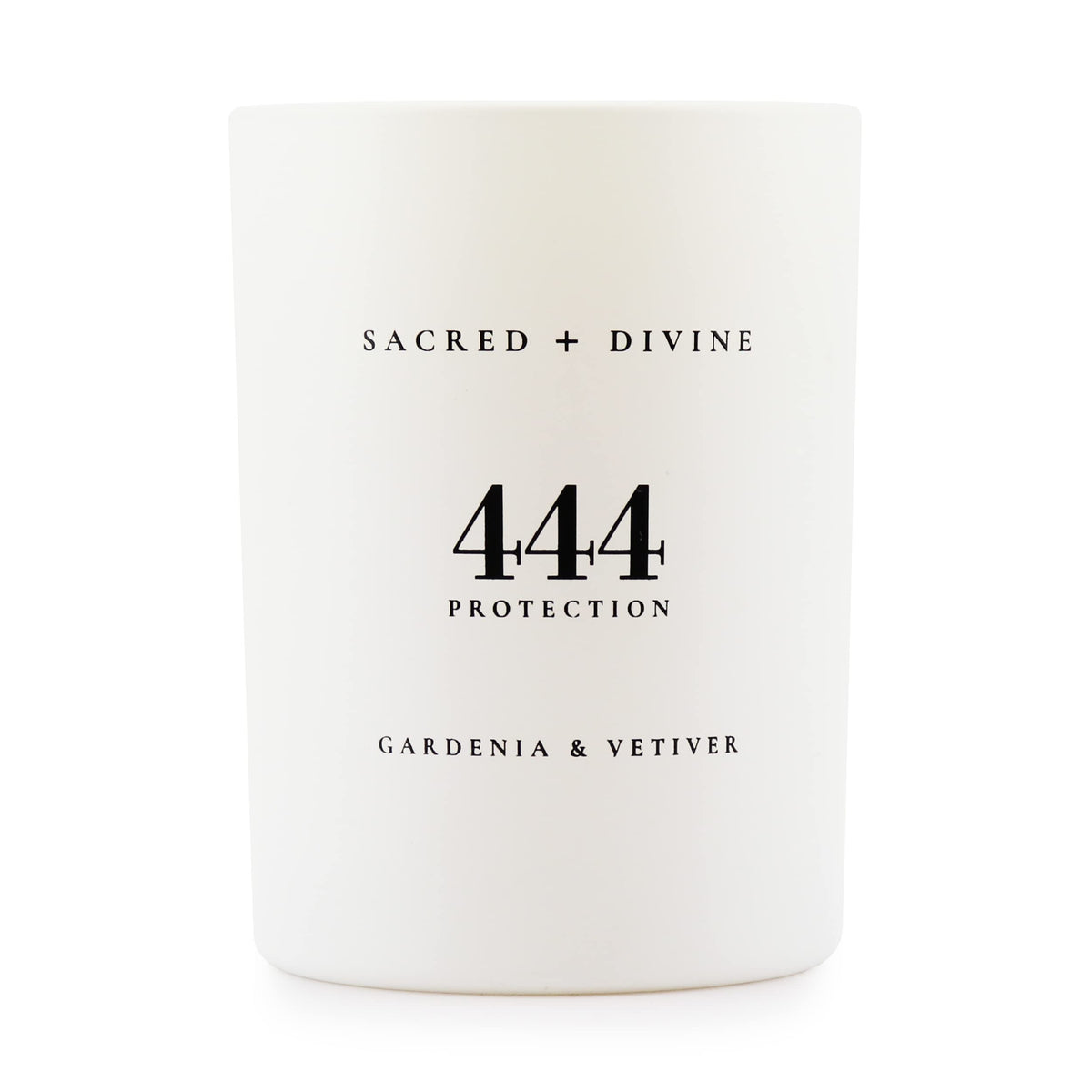 Sacred + Divine 444 candle with gardenia and vetiver for calming energy and protective vibes.