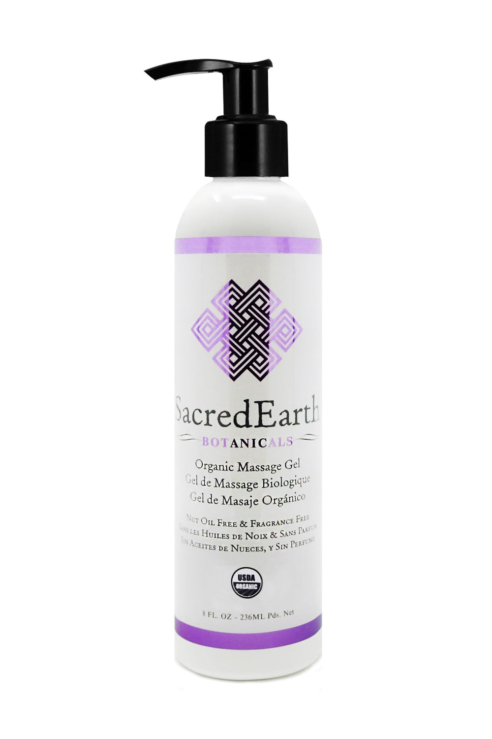 Sacred Earth Botanicals Organic Massage Gel bottle for smooth glide and easy blending with essential oils.
