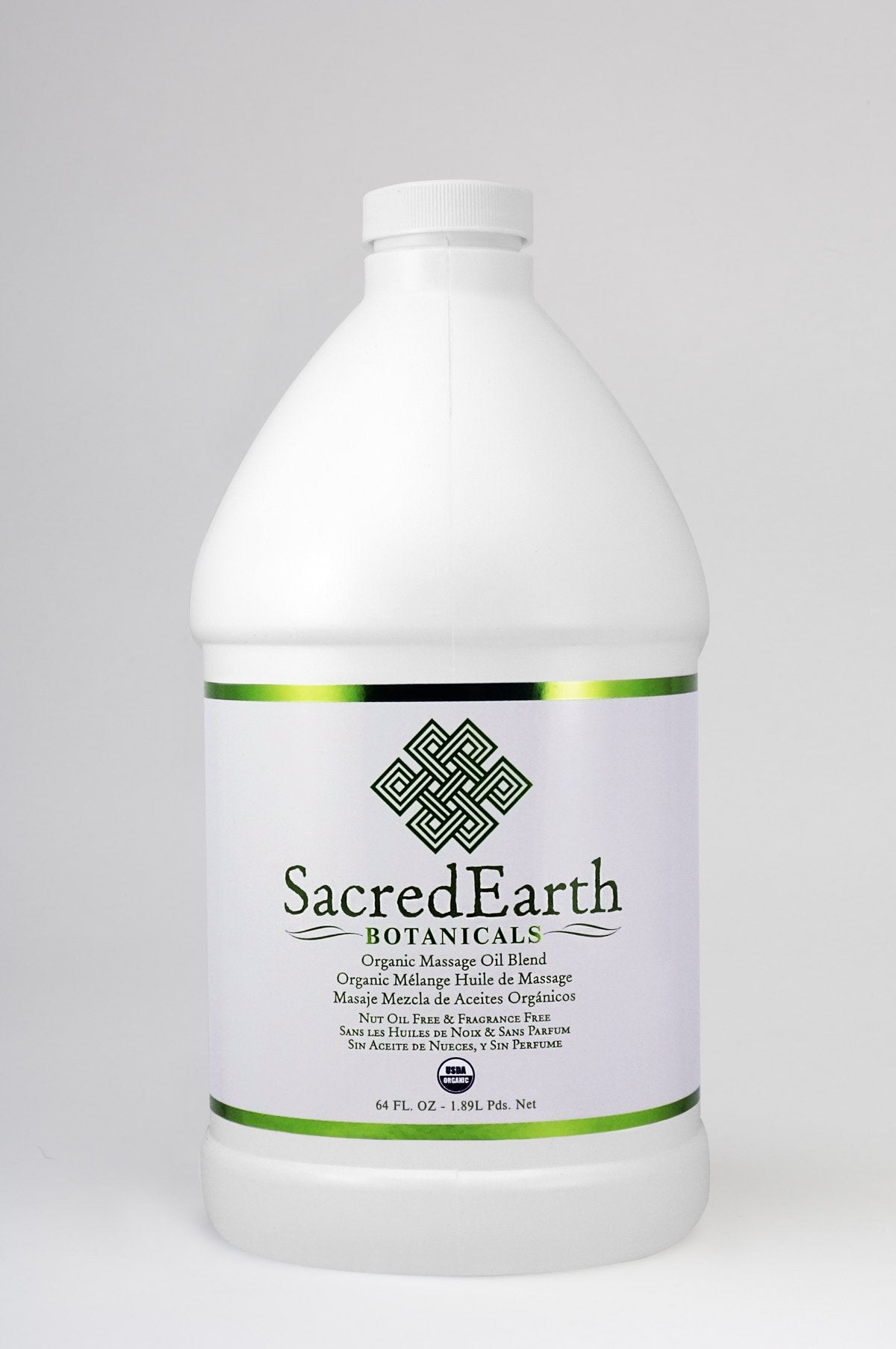 Sacred Earth Botanicals Organic Massage Oil Blend unscented half-gallon bottle ideal for sensitive clients