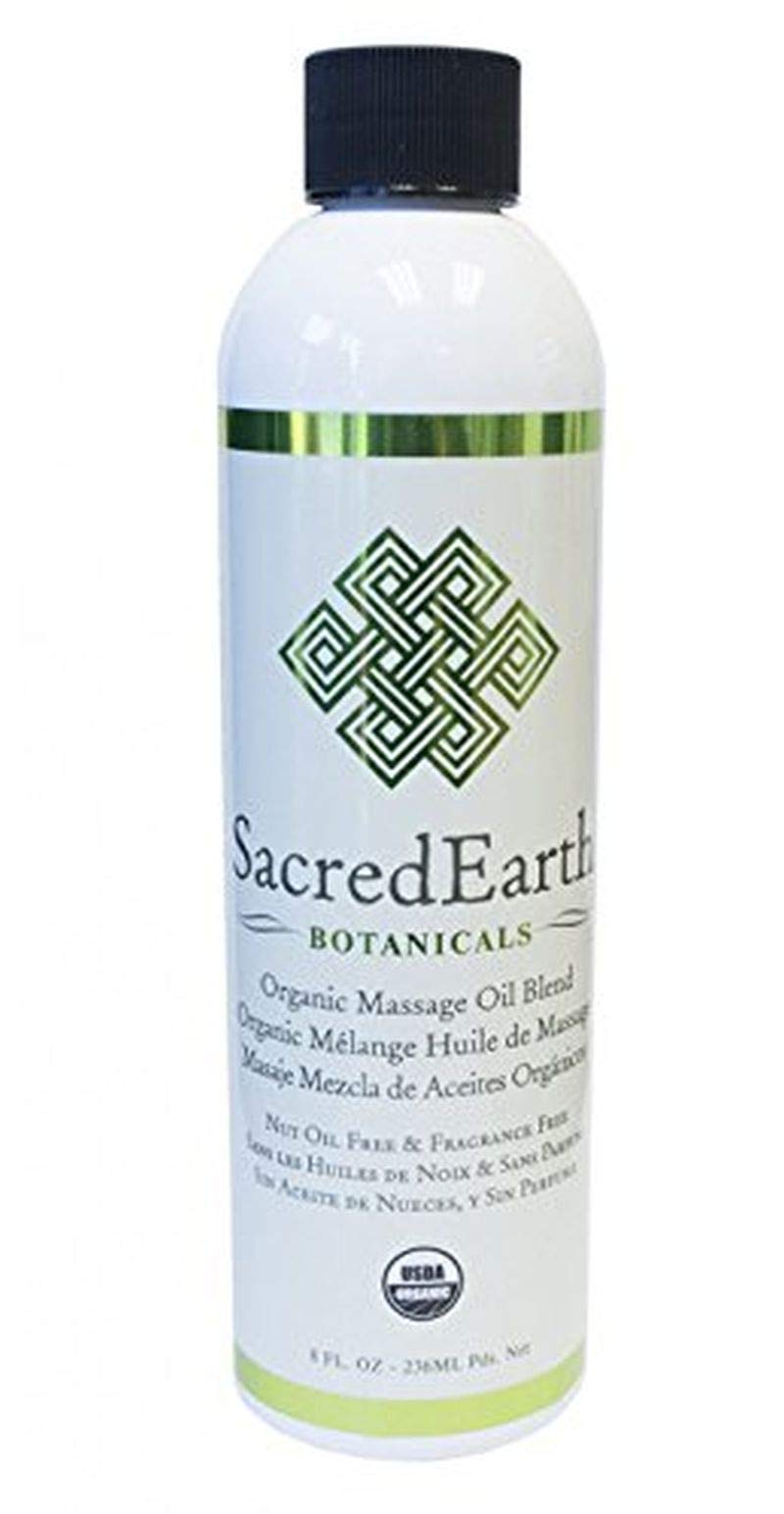 Sacred Earth Botanicals Organic Massage Oil Unscented bottle for smooth glide, moisturized skin, nut-free and gluten-free