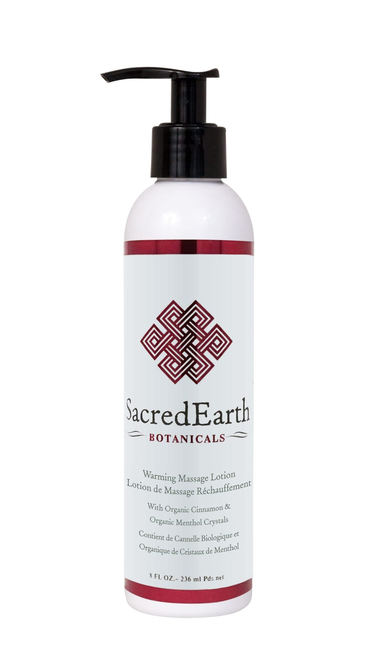 Sacred Earth Botanicals warming lotion bottle pour delivers a smooth, warming massage experience.