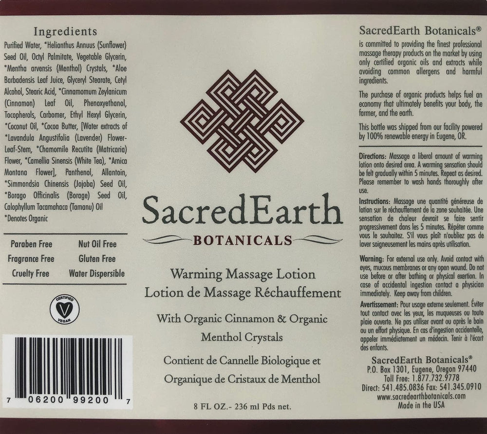 Sacred Earth Botanicals warming lotion hand-application enables targeted warmth during sessions.
