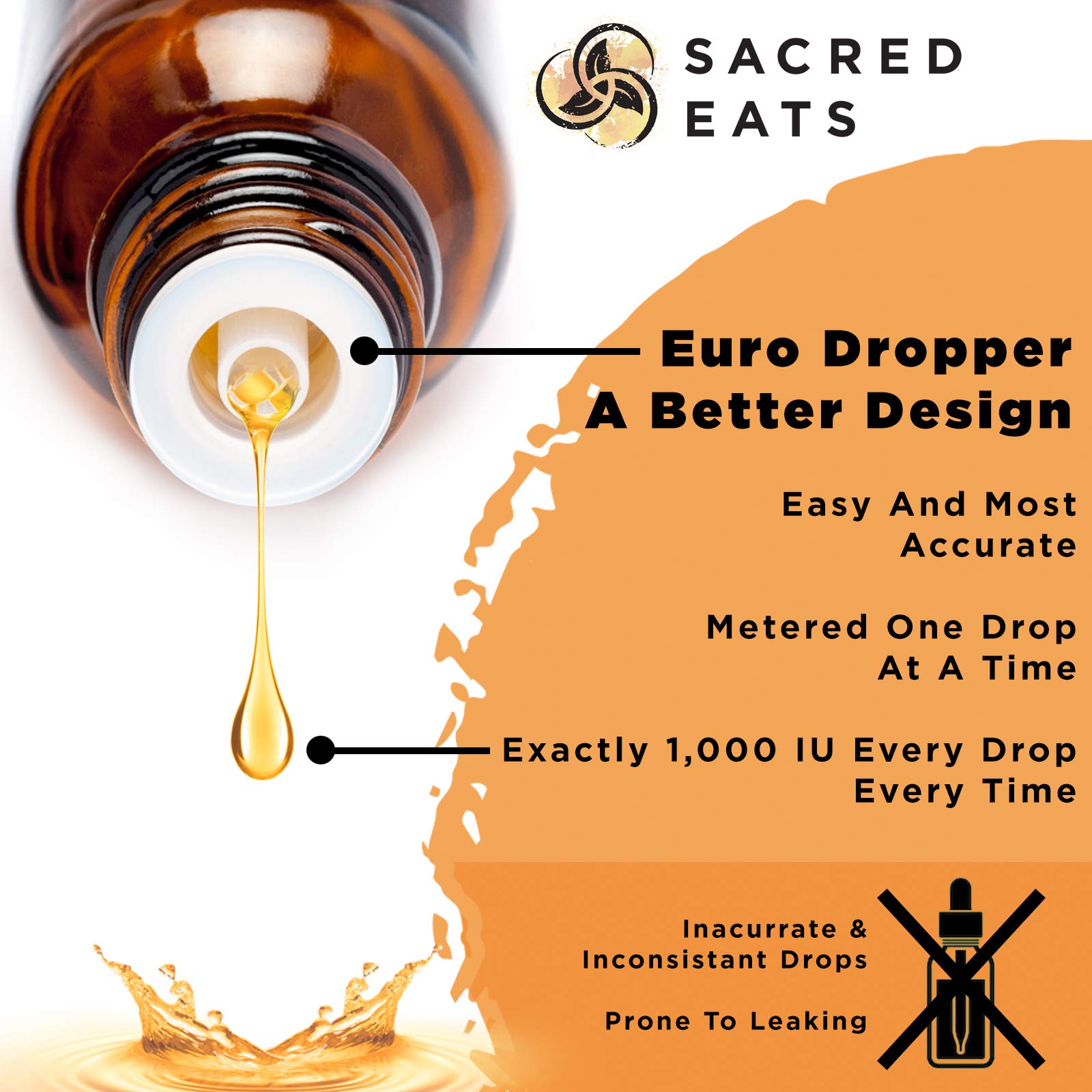 Sacred Eats metered dropper ensures consistent drops for dosing.