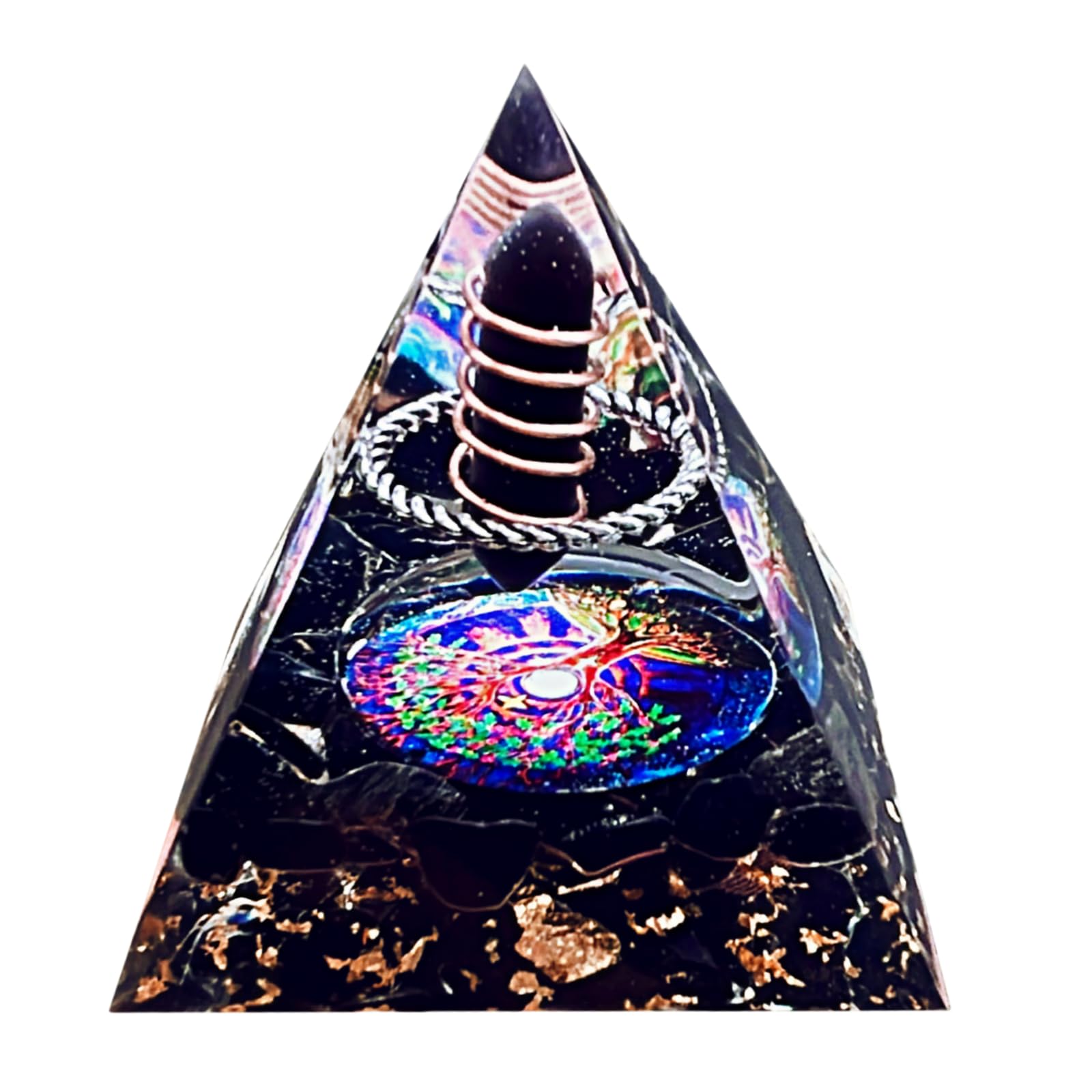 Saefheled Crystal Column Orgonite Pyramid front view for calm energy and focus