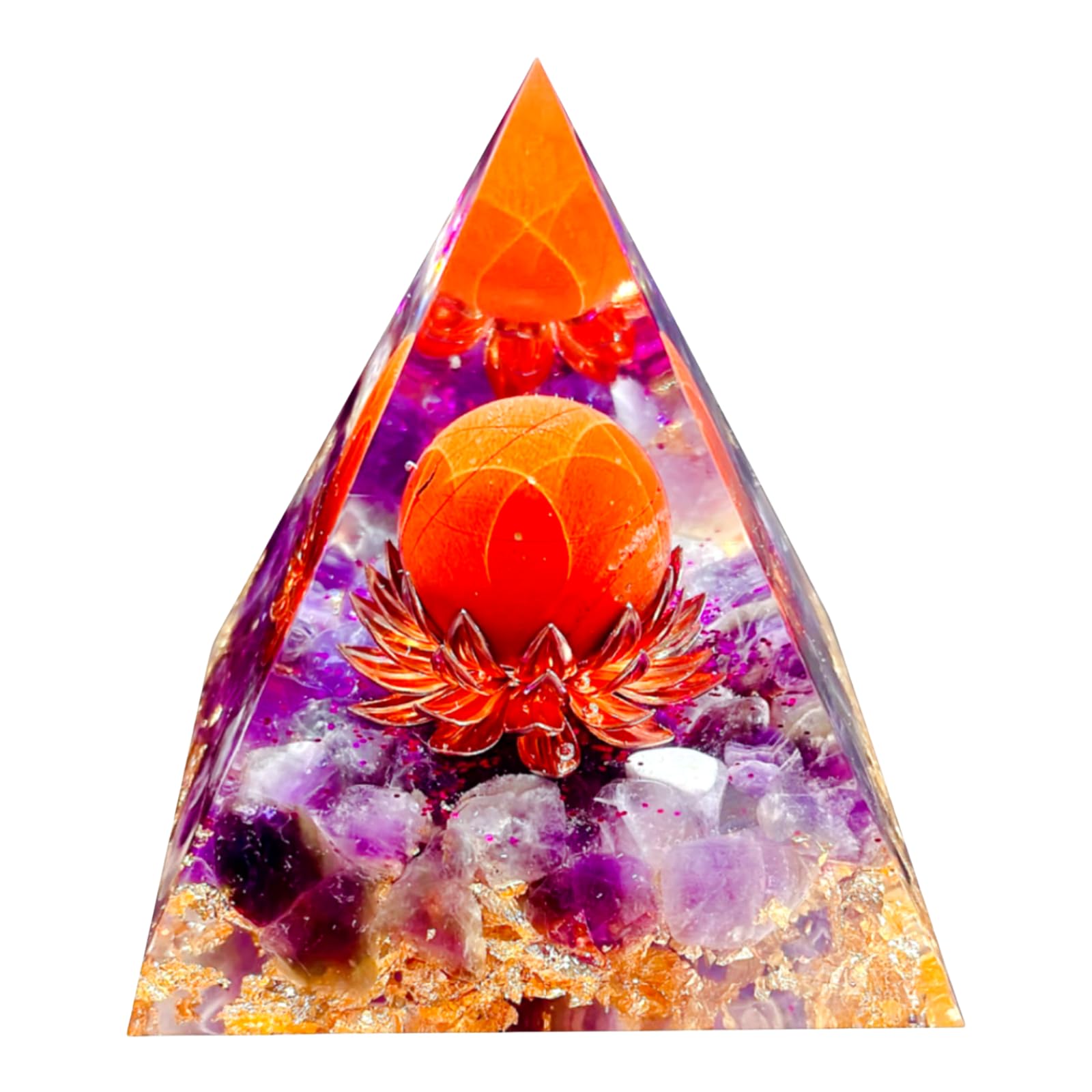 Saefheled Flower of Life orgonite pyramid with amethyst enhances meditation focus