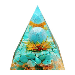 Saefheled Flower of Life orgonite pyramid with turquoise hue for focused meditation