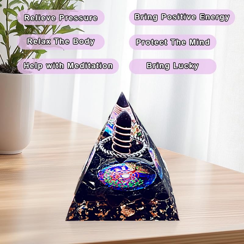 Saefheled orgonite pyramid natural crystal texture emphasizes authenticity and energy