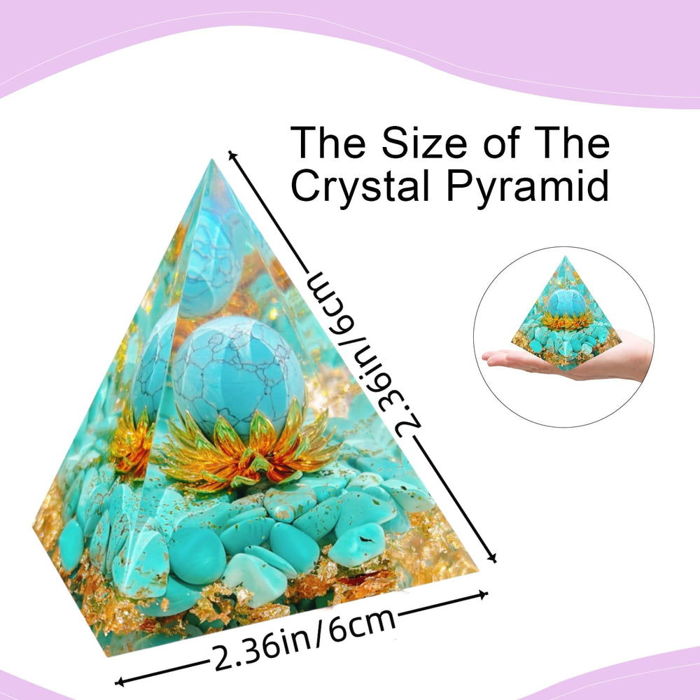 Saefheled turquoise orgonite pyramid creating calm energy in room