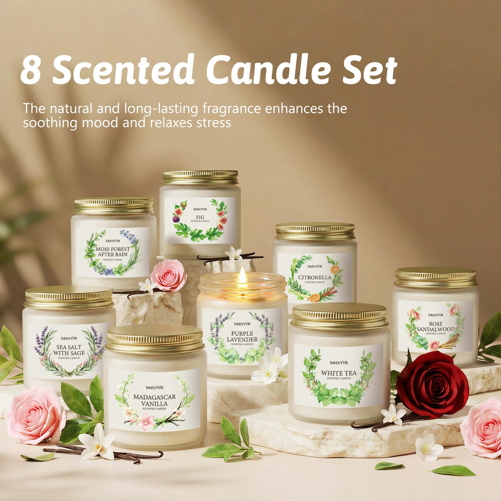 SAEUYVB citronella candle closeup reveals outdoor-friendly, refreshing scent ideas.
