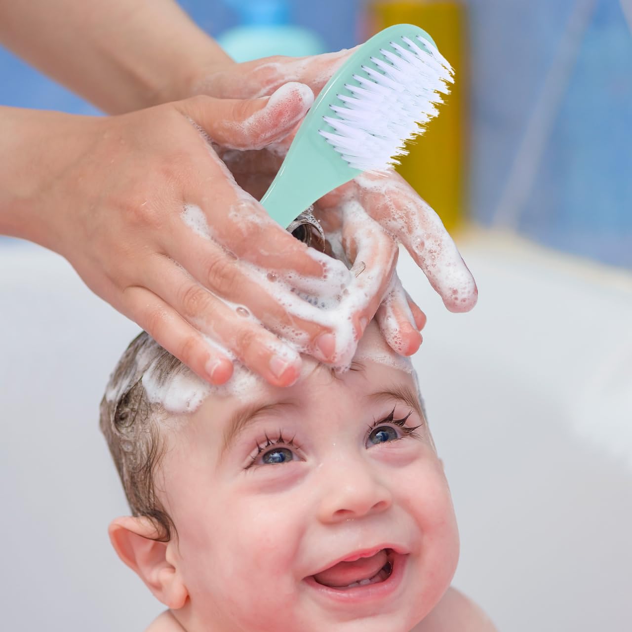 Soothing scalp massage potential with SAFIGLE soft bristle brush.