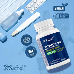Safrel B12 sublingual tablet dissolves quickly for convenient daily energy support.