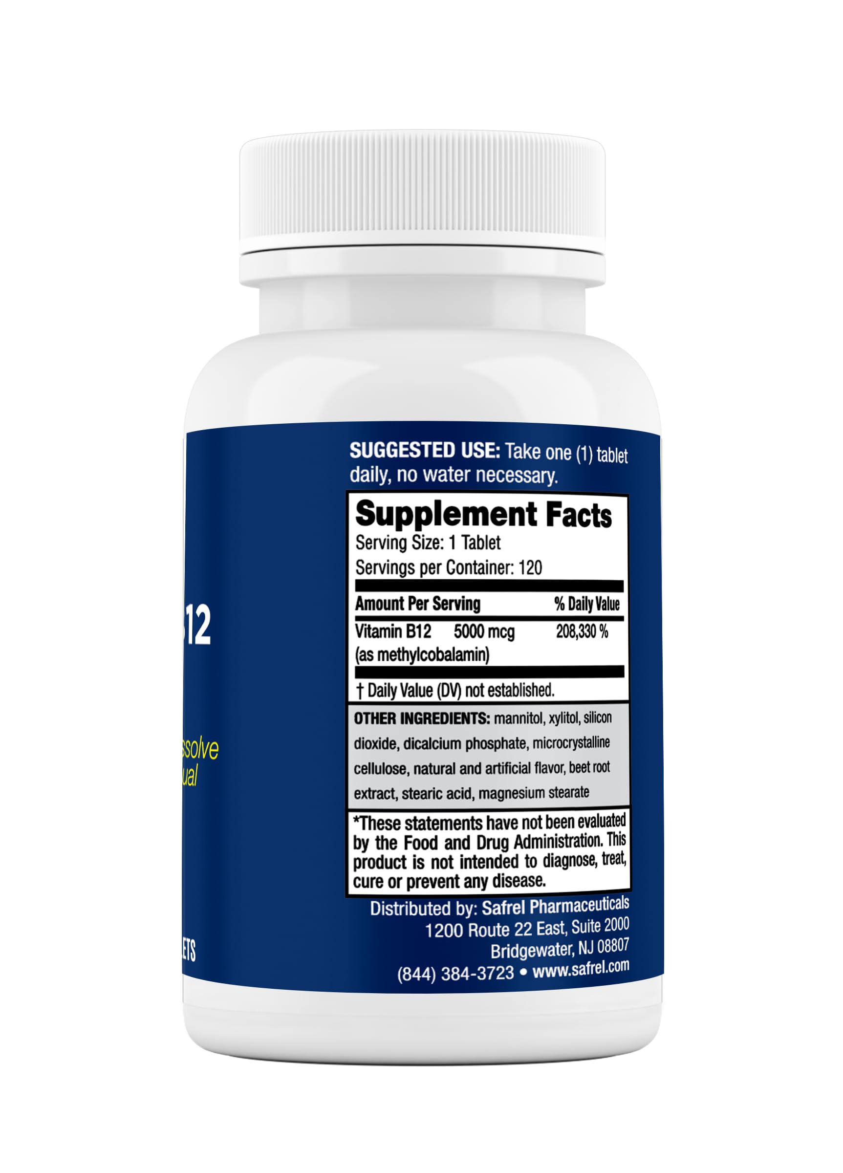 Safrel B12 vegetarian, non-GMO, gluten-free formula supports dietary choices.