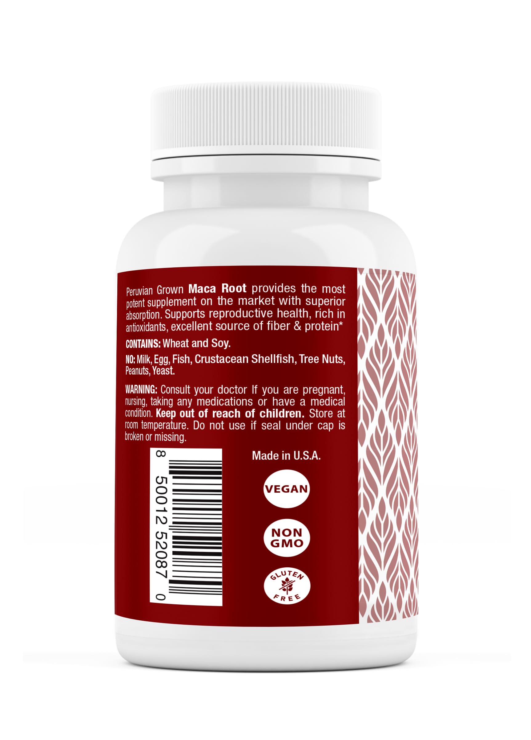 Safrel organic maca packaging box highlighting non-GMO and USA-made quality