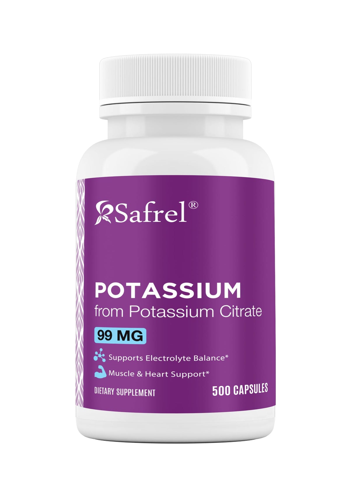 Safrel Potassium Cirate bottle front view illustrating daily electrolyte balance potential
