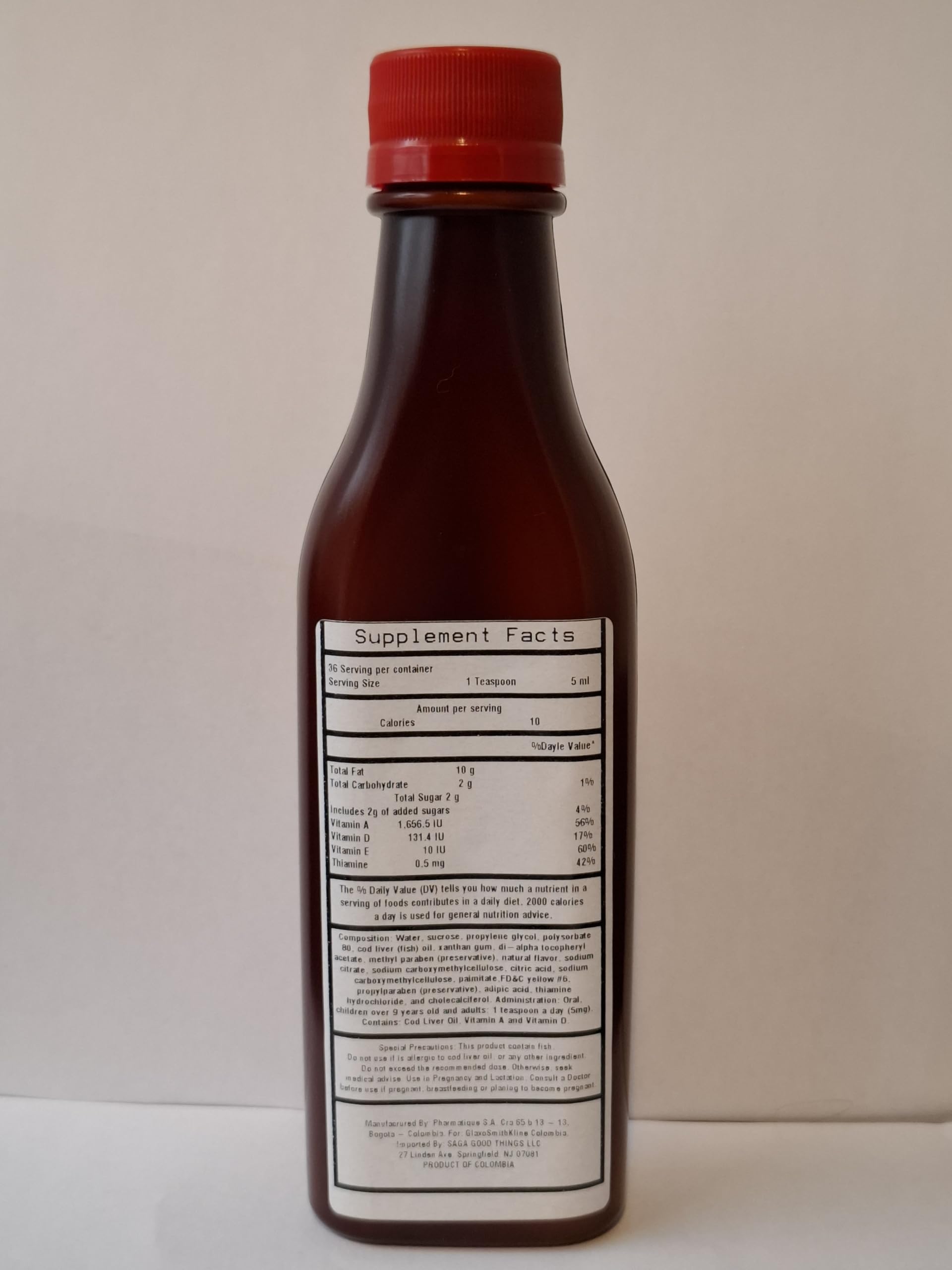 Saga Good Things cherry emulsion bottle with spoon for easy daily dosing.