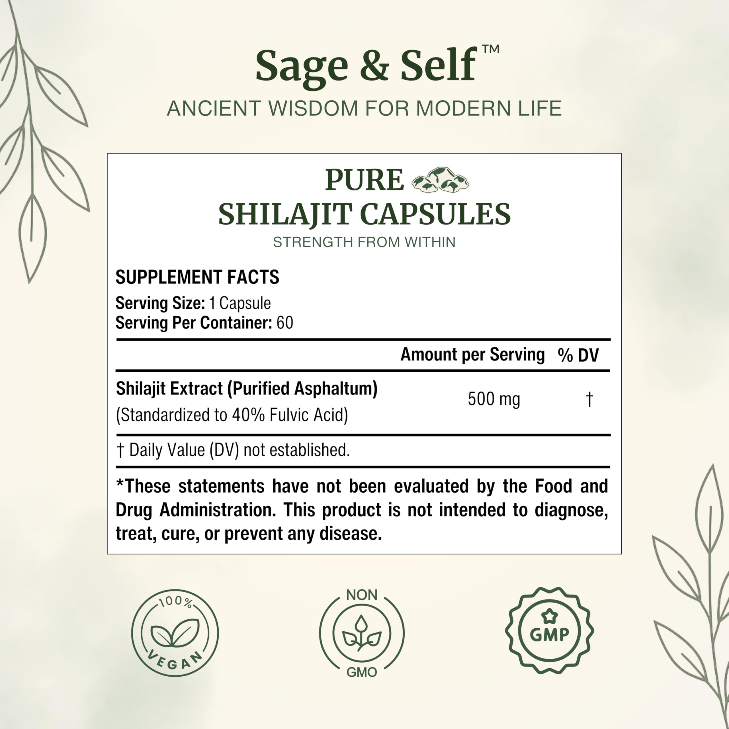Himalayan origin Sage & Self Shilajit packaging emphasizing purity and mineral content
