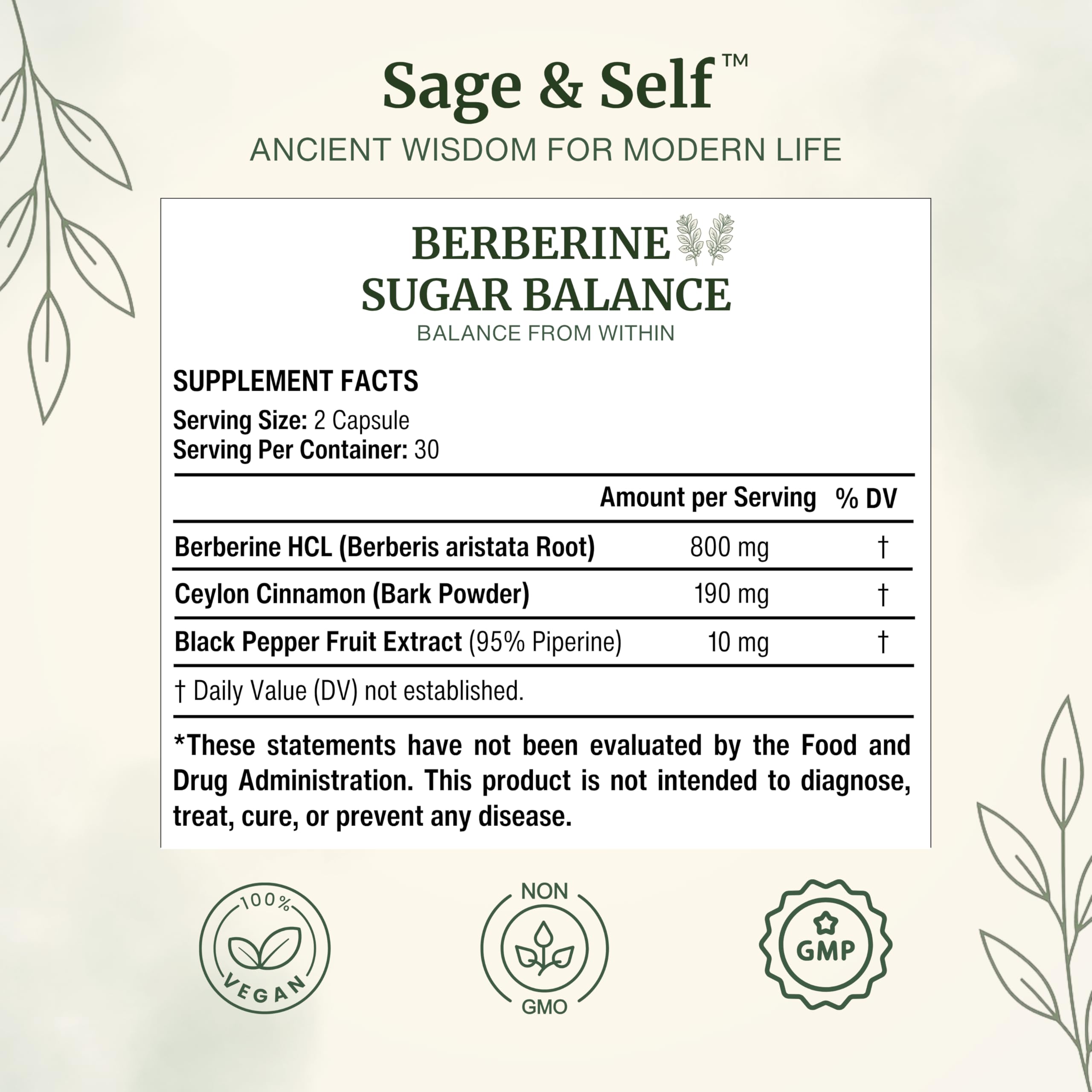 Sage & Self Berberine HCL berberis aristata root, natural herbal extract.