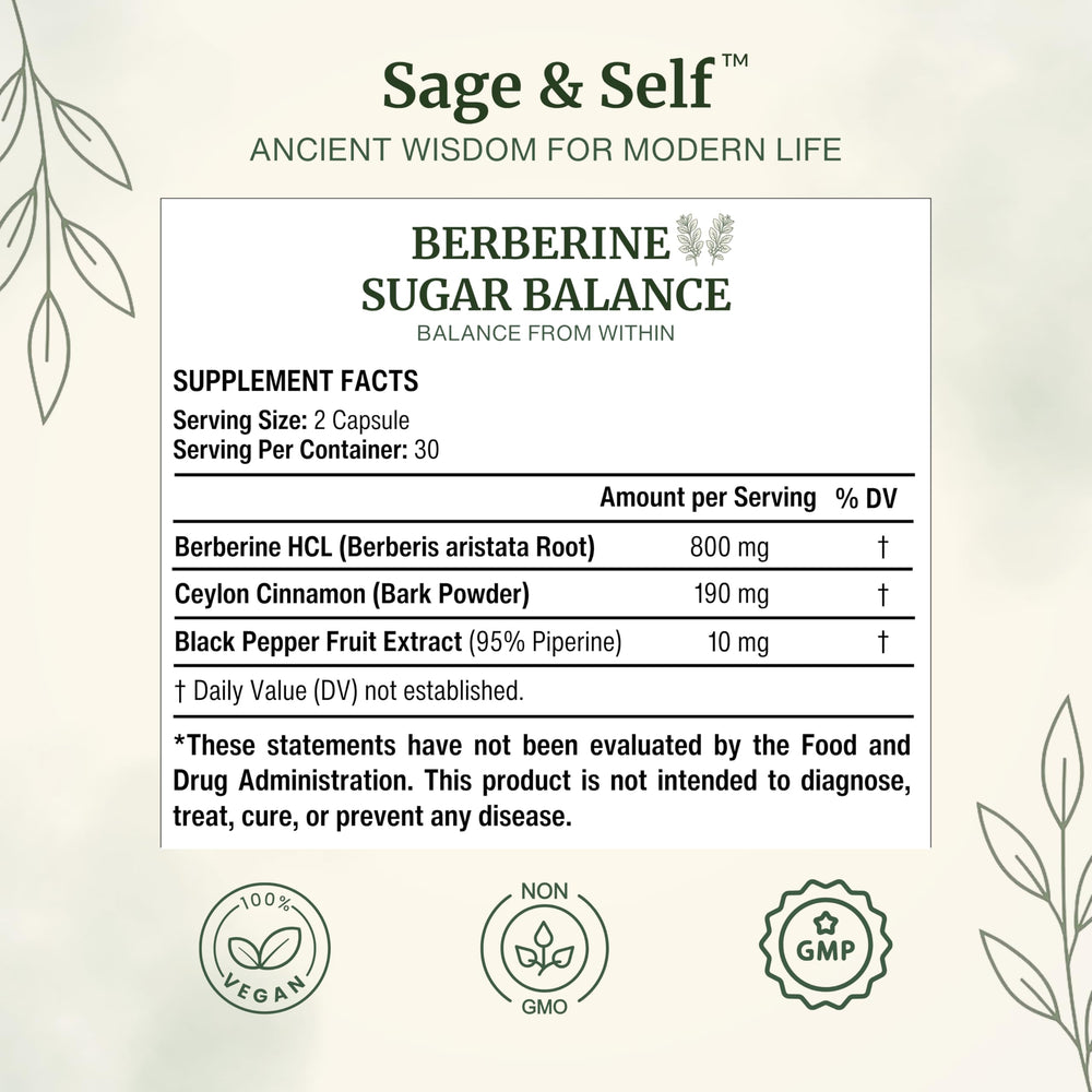 Sage & Self Berberine HCL berberis aristata root, natural herbal extract.