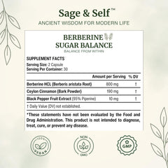 Sage & Self Berberine HCL berberis aristata root, natural herbal extract.