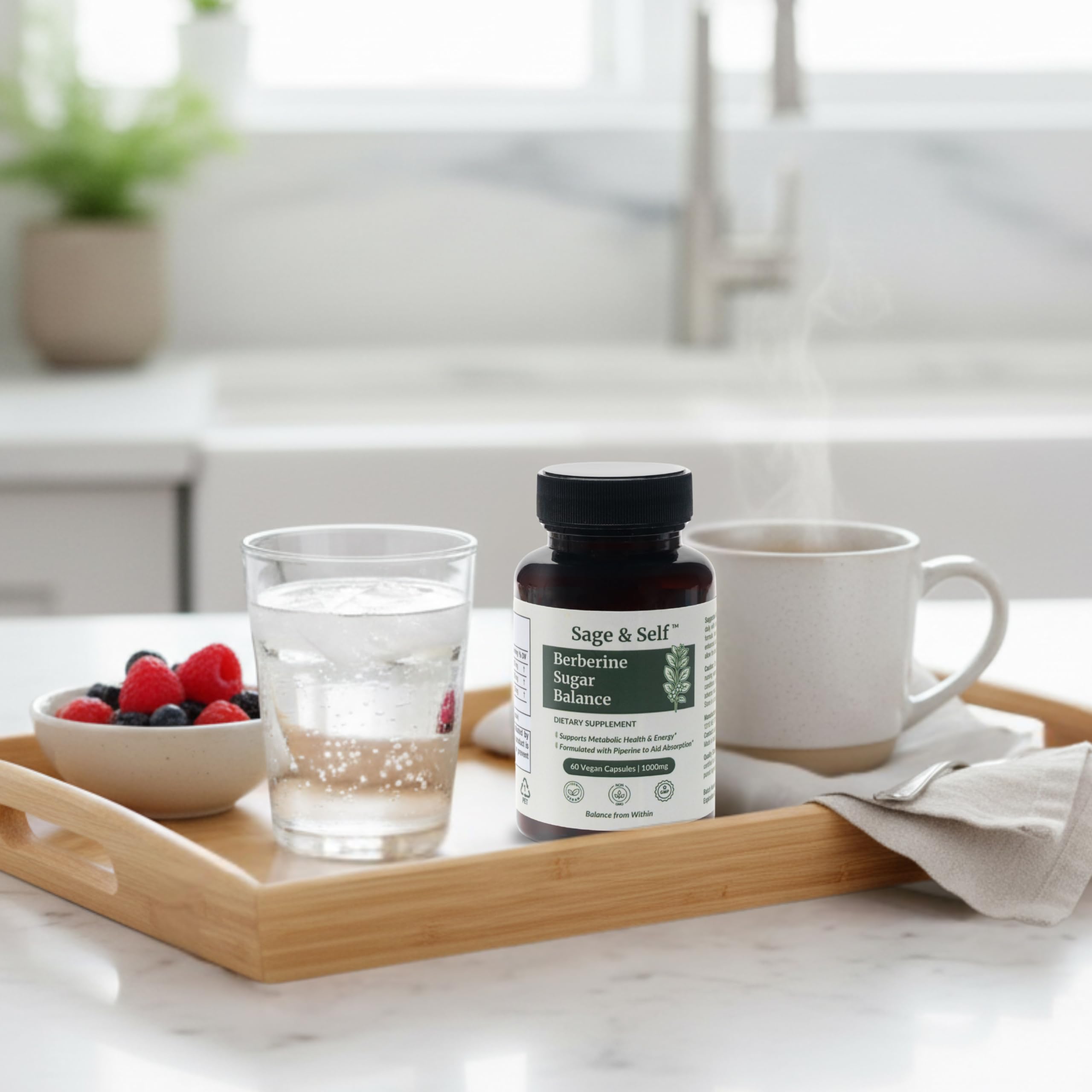 Sage & Self Berberine HCL black pepper extract, 95% piperine enhances blend.