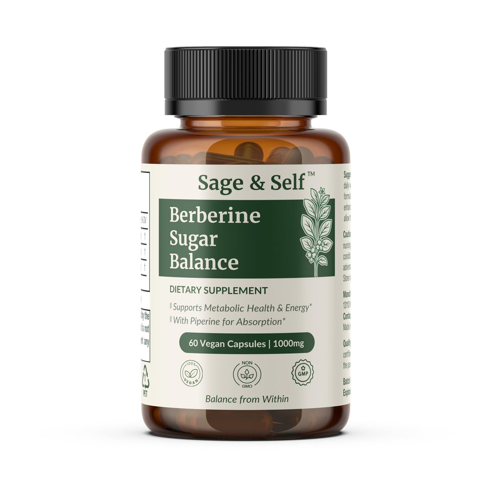 Sage & Self Berberine HCL bottle front for daily plant-based support.