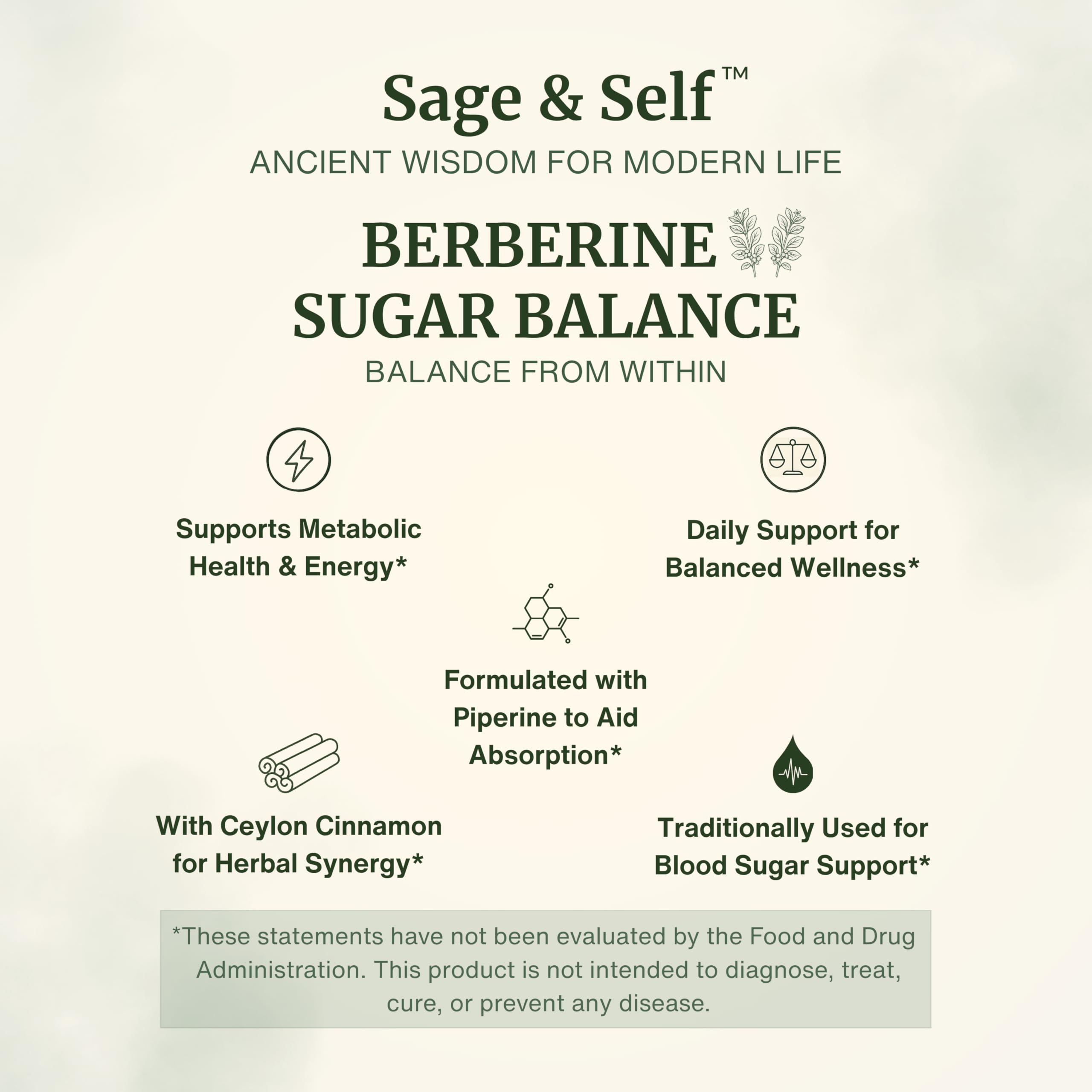 Sage & Self Berberine HCL capsules closeup, easy daily vegan supplement.
