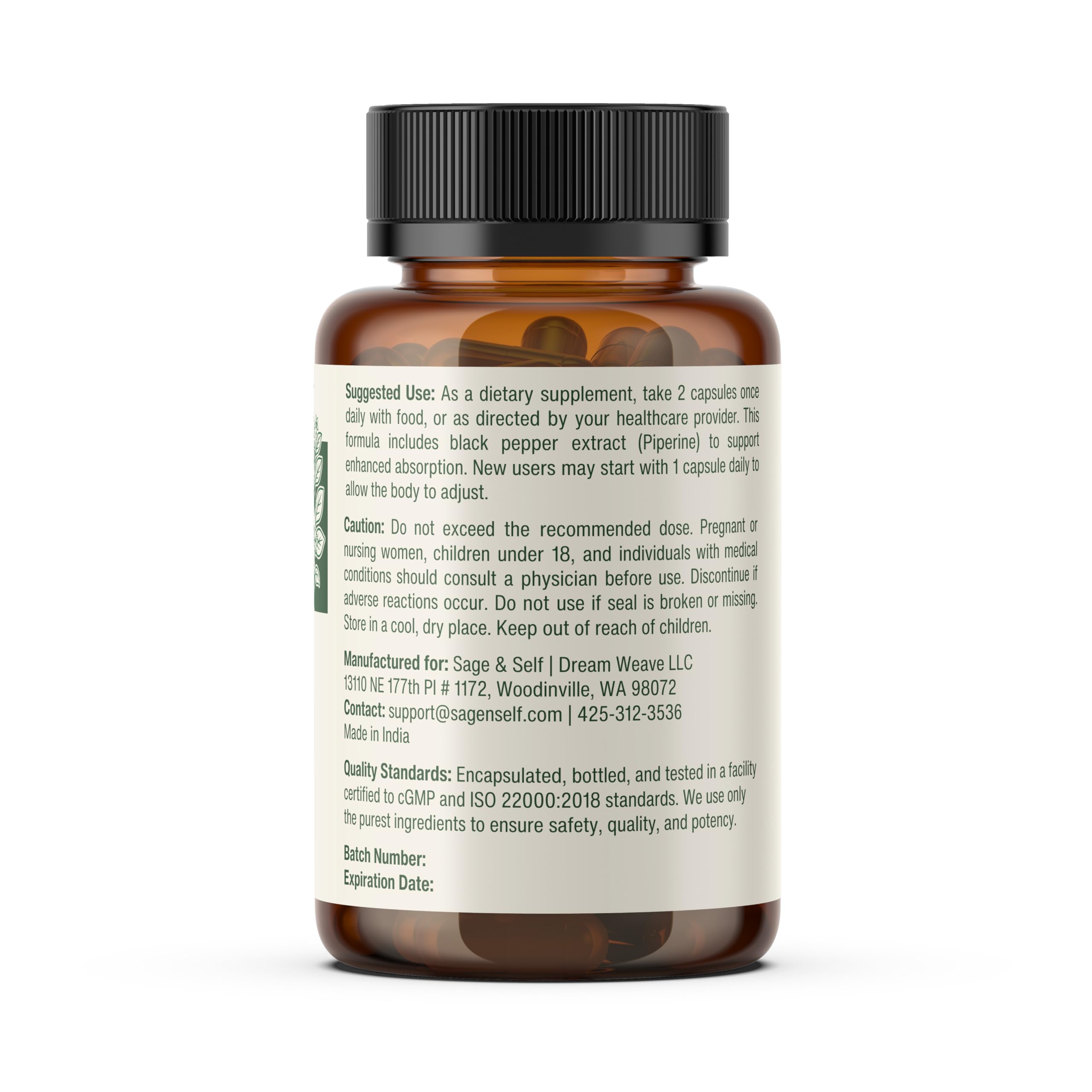 Sage & Self Berberine HCL vegan formula, additive-free for clean living.