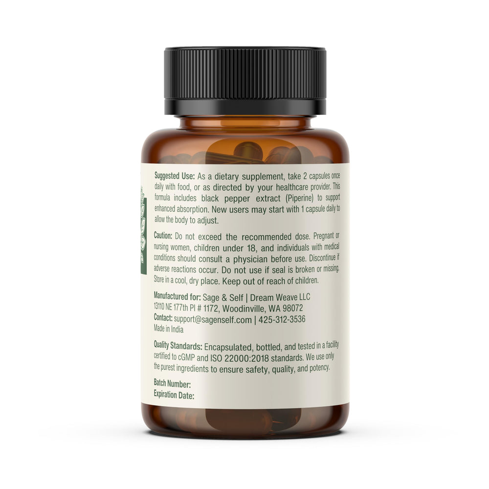Sage & Self Berberine HCL vegan formula, additive-free for clean living.