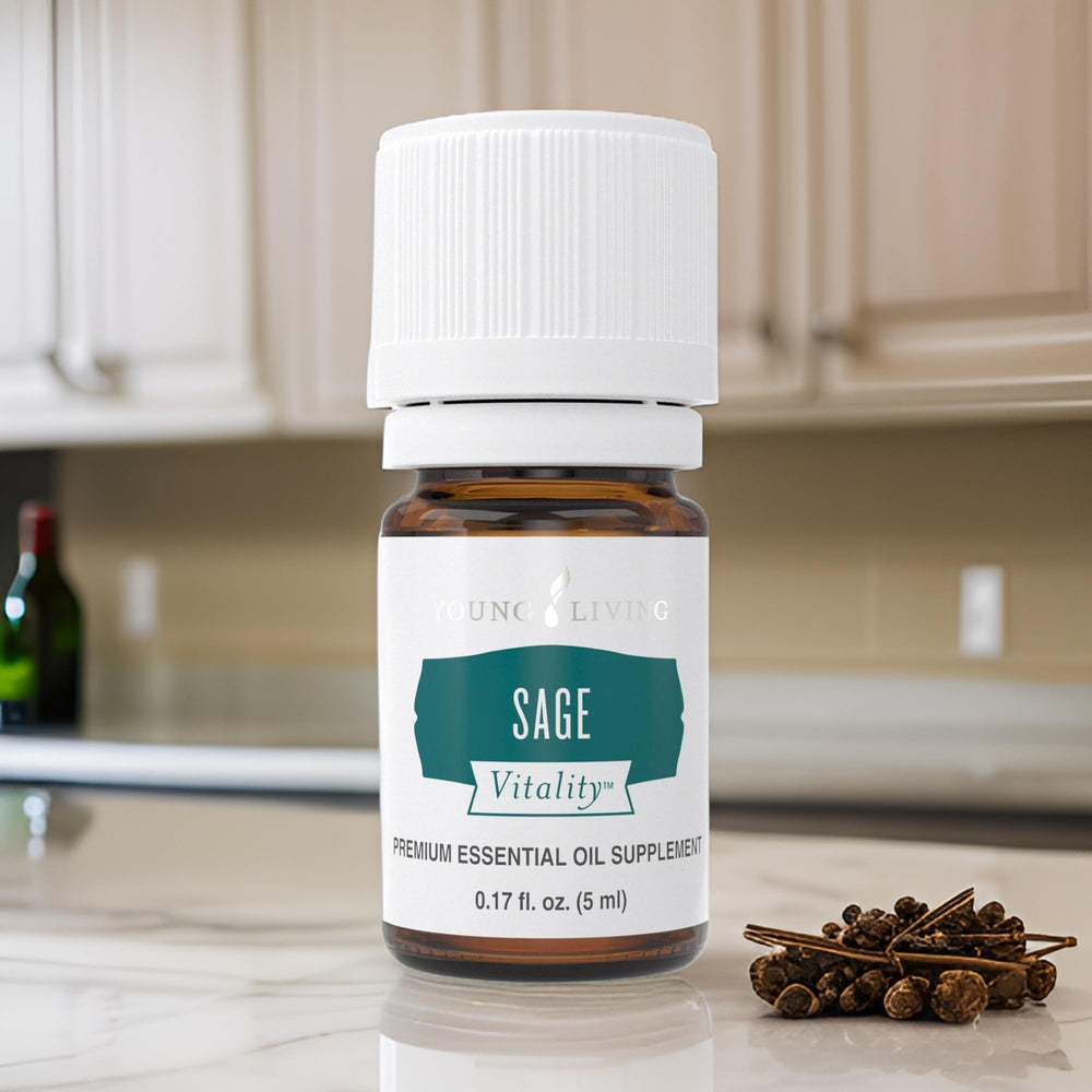 Young Living Sage Vitality enhances cleansing rituals with purifying fragrance.
