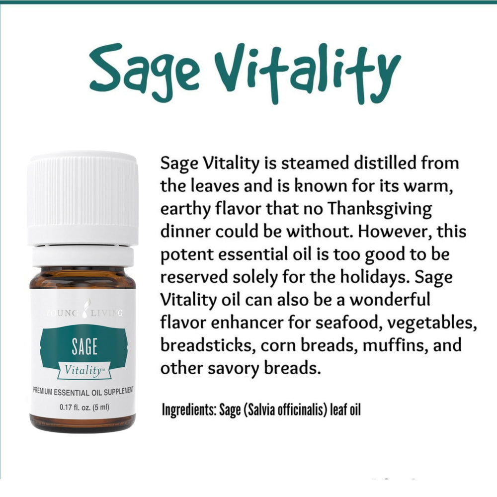 Young Living Sage Vitality drops onto a dish, elevating aroma and taste.