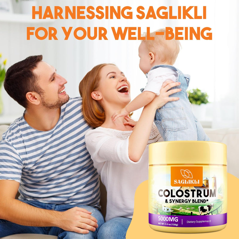 Saglikli Colostrum Powder kitchen scene in everyday wellness setup.