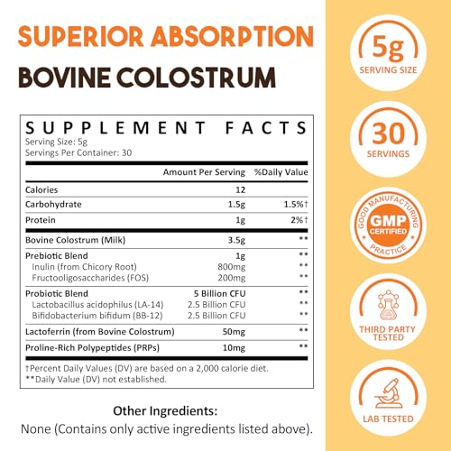 Saglikli Colostrum Powder label close-up highlighting premium ingredients.