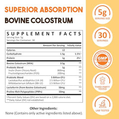 Saglikli Colostrum Powder label close-up highlighting premium ingredients.