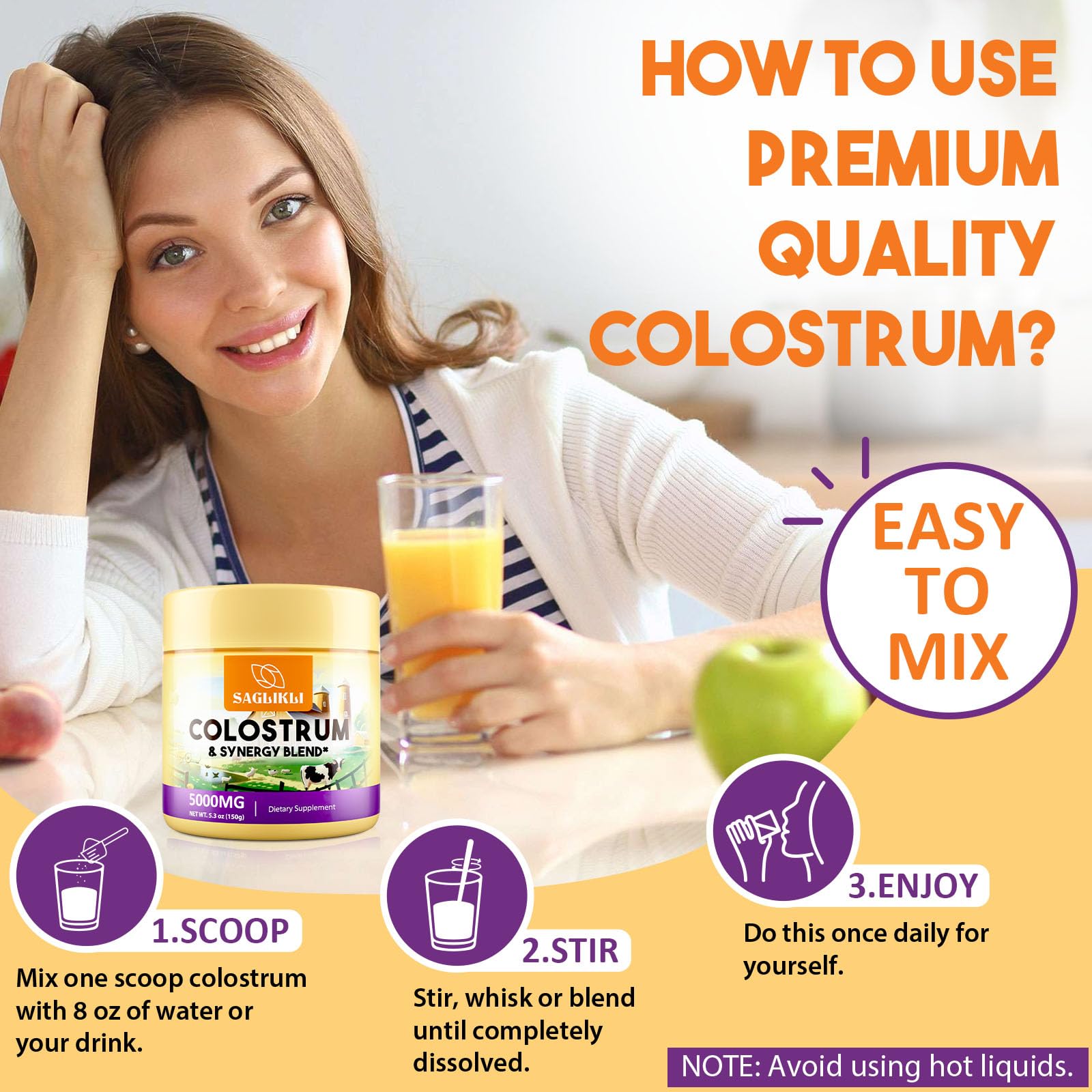 Saglikli Colostrum Powder mixed in water for easy consumption.