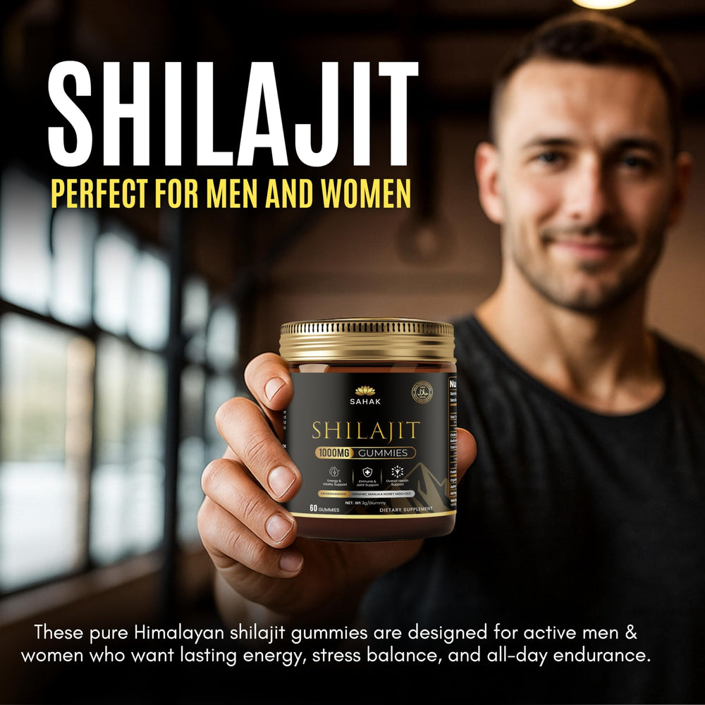 SAHAK Shilajit Gummies orange flavor for balanced energy.