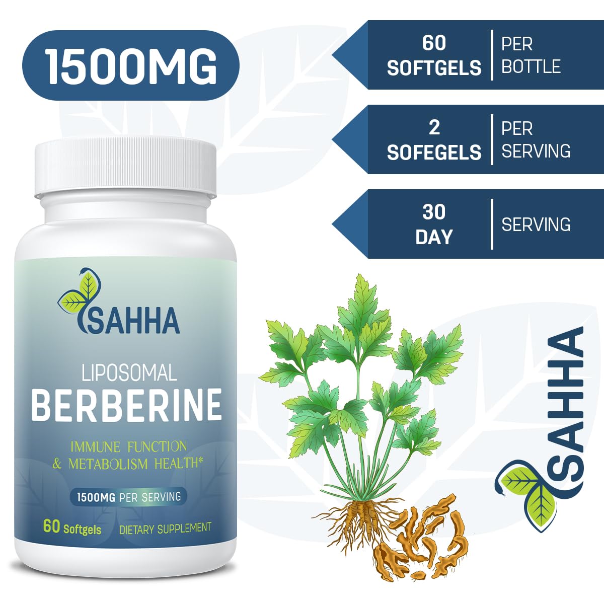 Sahha Liposomal Berberine 1500mg antioxidant-rich composition supports wellness