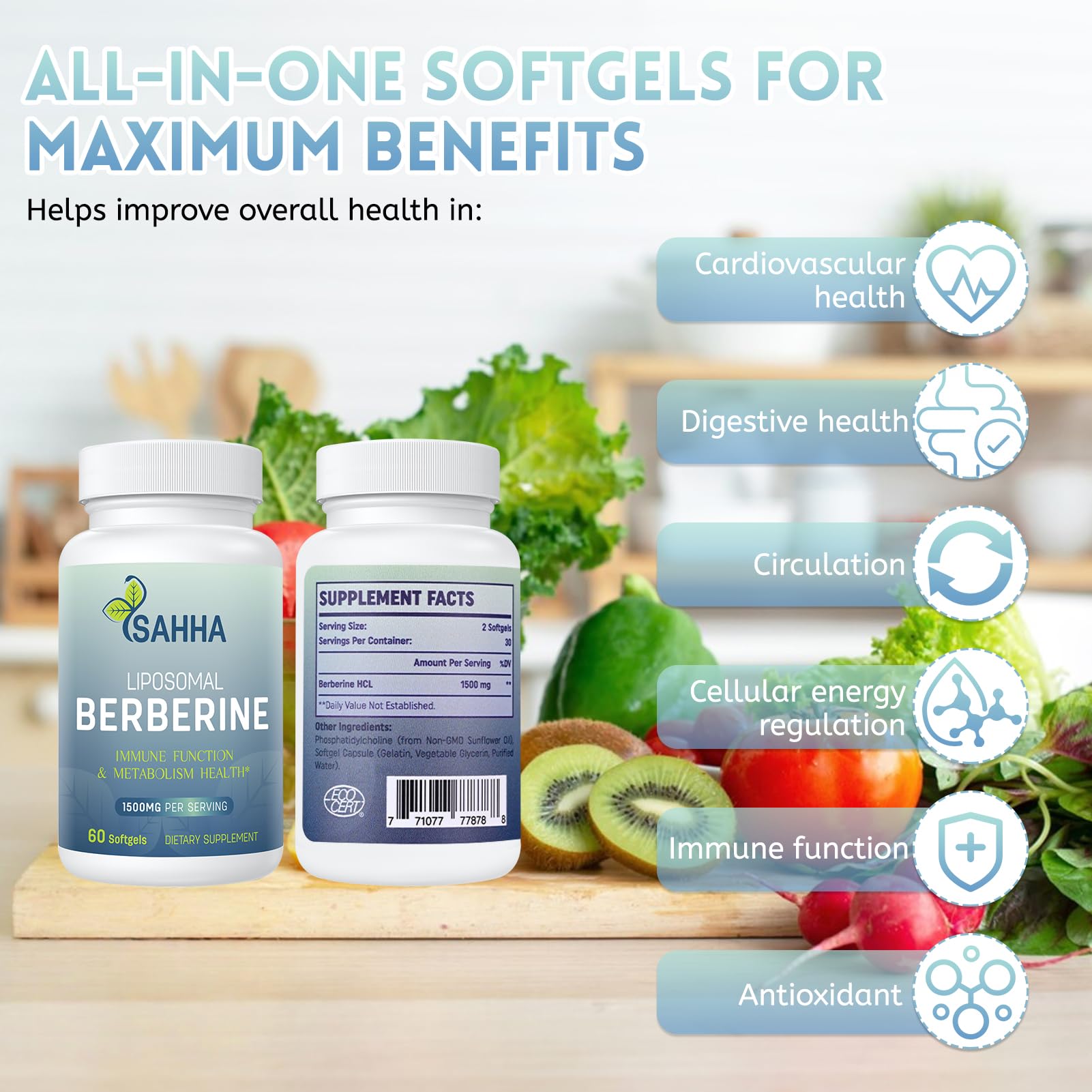 Sahha Liposomal Berberine 1500mg bottle open reveals sealed formula