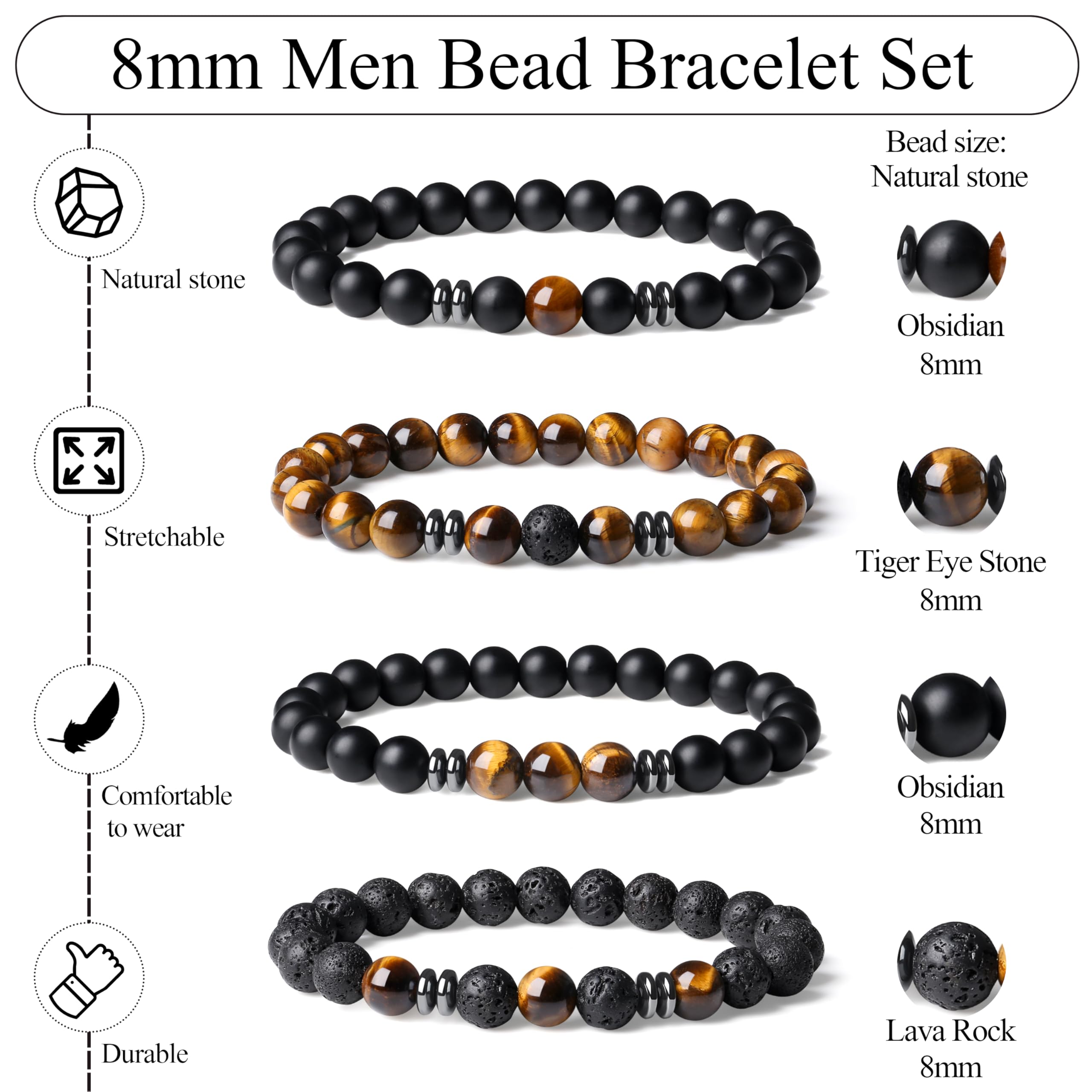 Sahoottie Lava Rock Bracelet 8mm featuring earthy texture and comfortable wear